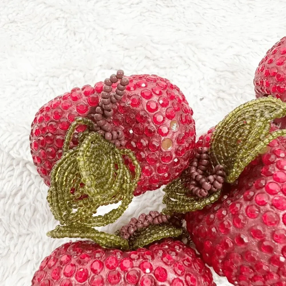 Set of 6 Bejeweled Apple Napkin Rings Kitchen Table Decor Beaded Summer Fall
